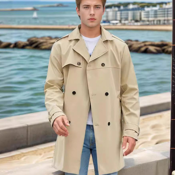 Herr Lätt Double-Breasted Trench Kappa med Vattenavvisande Beläggning