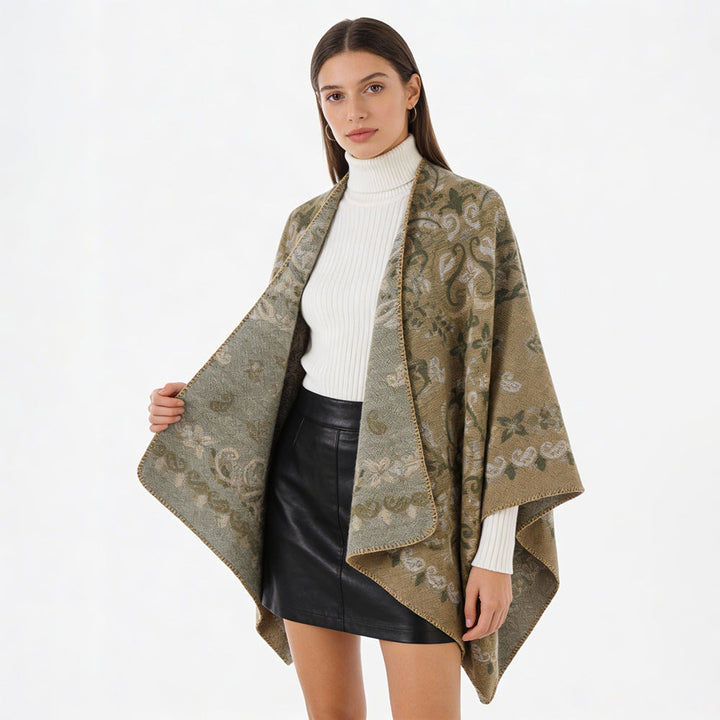 Dam Reversible Ornamental capeponcho med Fine Jacquard Structure