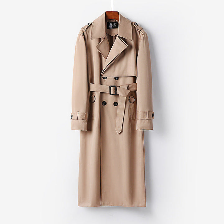 Herr Elegant Ankle-Length Trench Kappa med Dold Knappslå och Midja Bälte