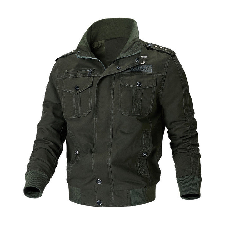 Herr Urban Canvas Pilot Jacka i Militär Look med Bröstfickor, Epaulets och Ribbstickade Muddar
