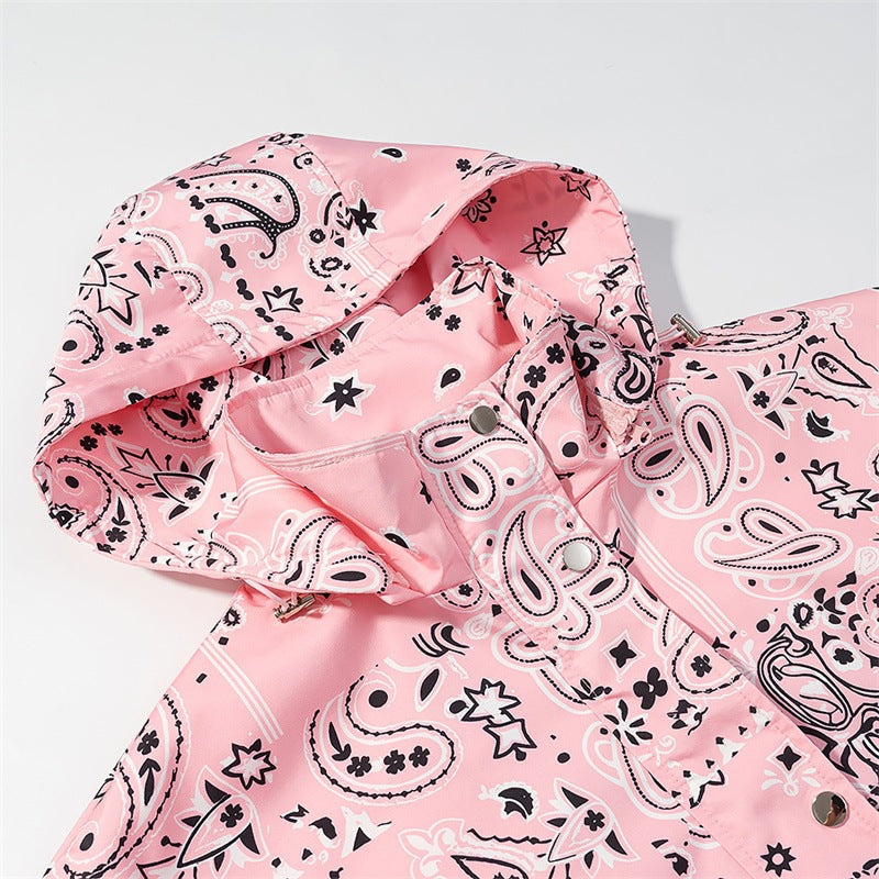 Dam Printed lätt med huva Windbreaker in Bandana/Paisley mönster