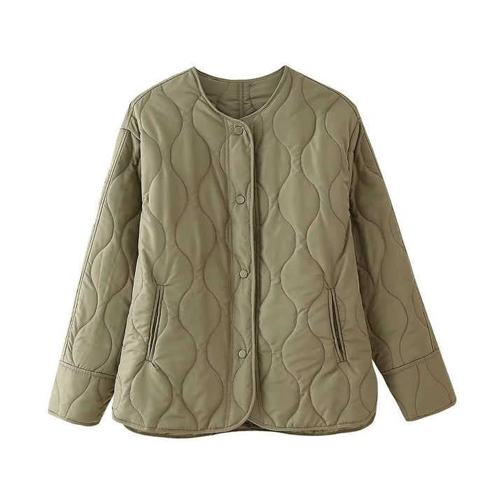 Dam lätt vadderad liner jacka med round neckline, organic wave quiltning, och concealed snap knäppning