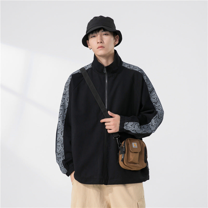 Herr Oversize Övergångs Jacka med Raglan Ärmar, Ståkrage, och Elastisk Muddar
