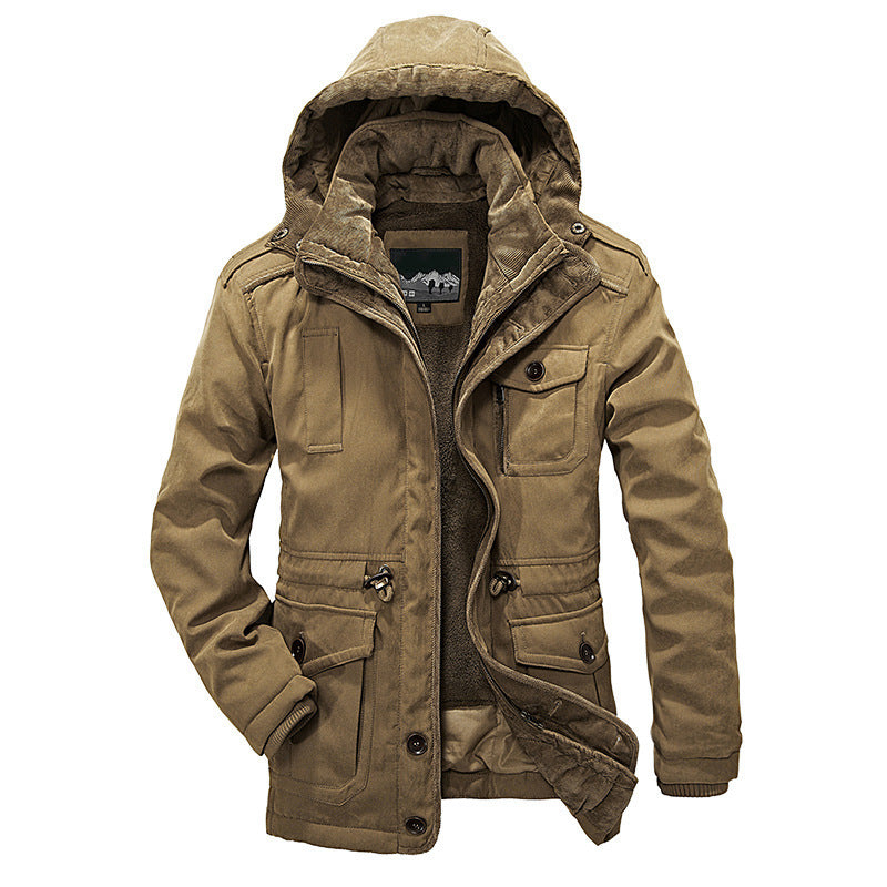 Herr Vadderad Canvas Fält Parka med Sherpa Foder och Huva Krage