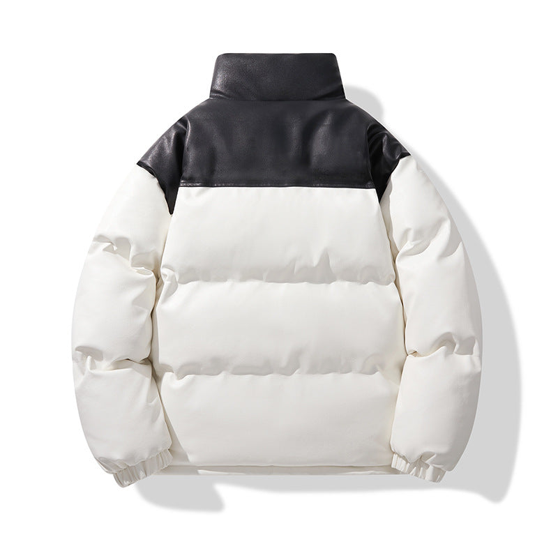 Unisex non-quiltad insulation jacka med konstläder axel yoke och hög krage