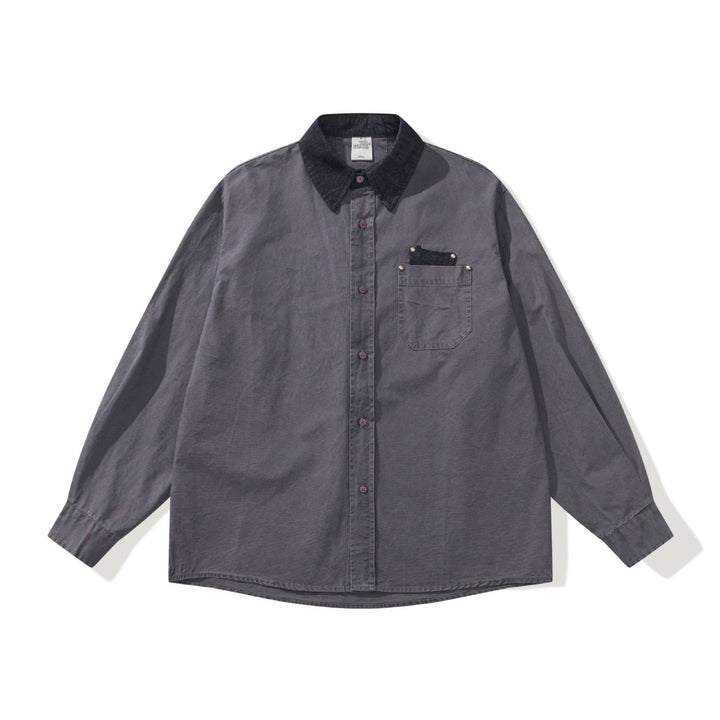 Herr oversize skjortjacka med Contrasting Cord Krage och Dekorativ bröstficka