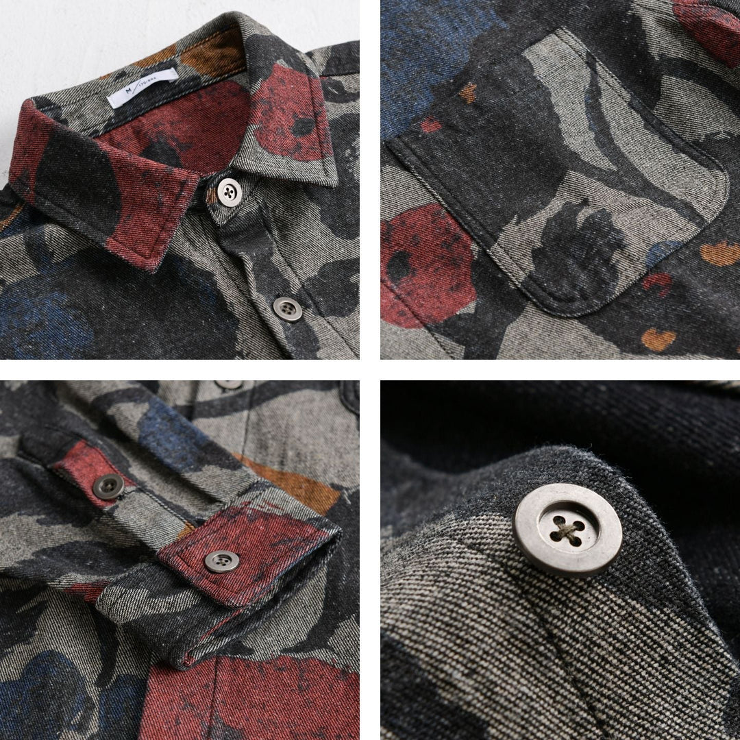 Herröverskjorta Tillverkad av Flannel med Large Blommig Jacquard Structure