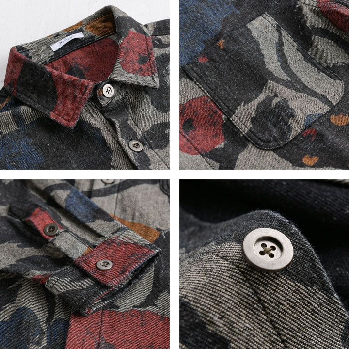 Herröverskjorta Tillverkad av Flannel med Large Blommig Jacquard Structure