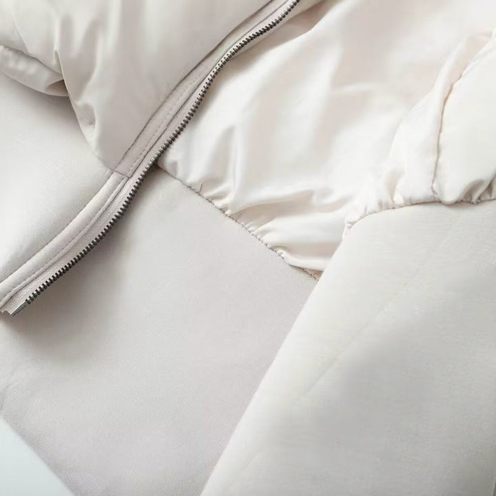 Dam Kort-Skärning Hybrid Quiltad Jacka med Huva, Midjedragsko och Elastic Ärmar