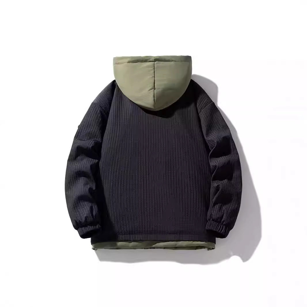Herr Two-Layer Luvtröja med Fleece Foder och Allover Sketch Tryck