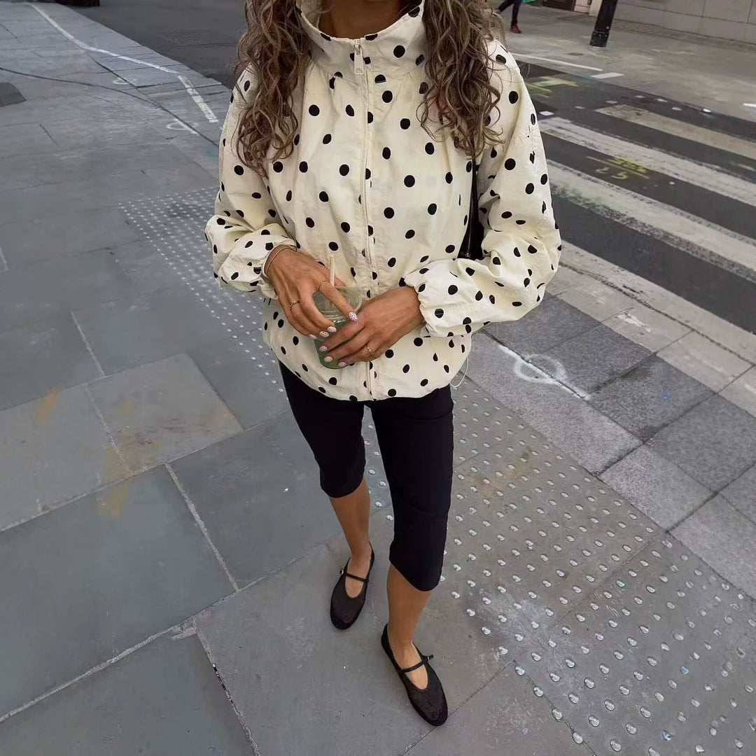Dam Prickig Prick Kort Övergångsjacka med Stå Krage, Drawstring, och Dragkedja