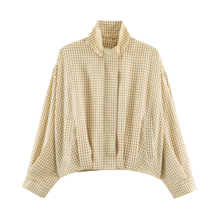 Dam Oversized Rutig Blouson Jacka med Ståkrage