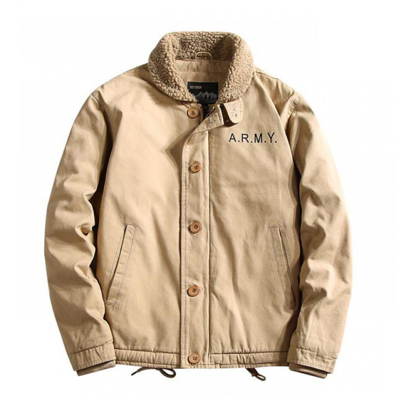 Herr Canvas Fältjacka med Sherpa Krage och Vadderad Termisk Foder