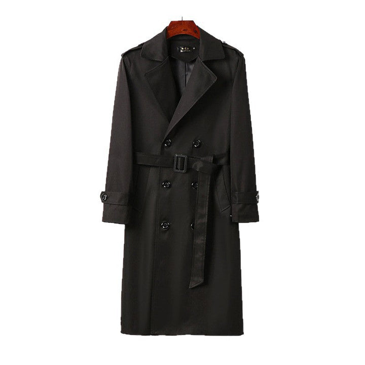 Herr Double-Breasted Trench Kappa med Axelklaffar, Lång Siluett och Klassisk Slag