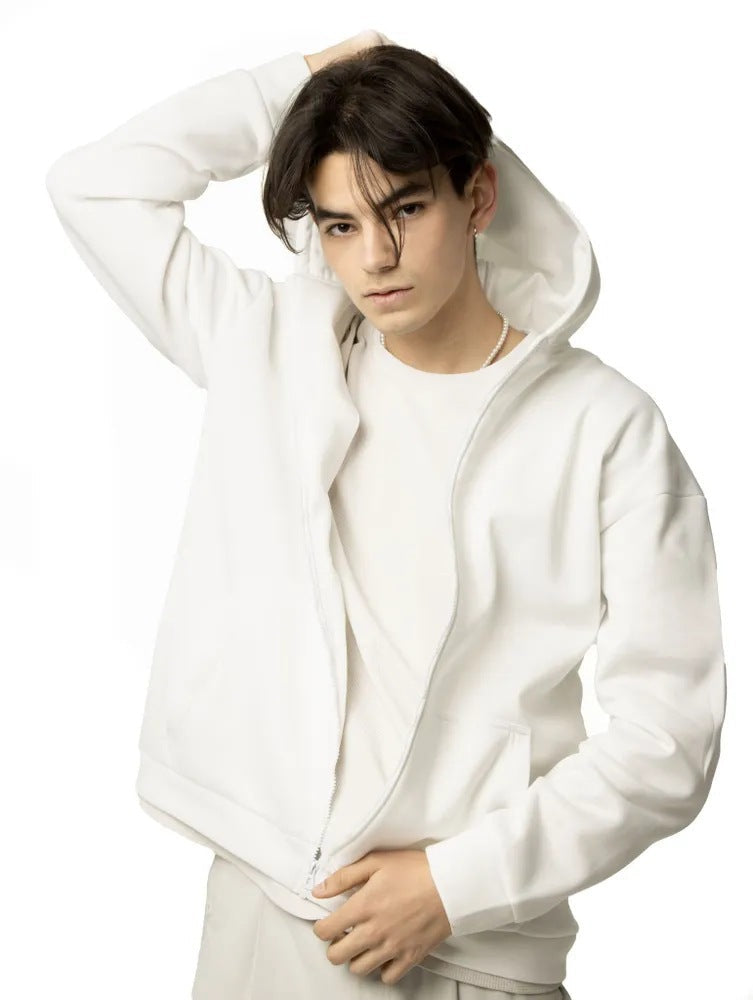 Herr Nan Minimalistisk Dragkedja Luvtröja med Clean Oversized Skärning och Mjuk French Terry Foder