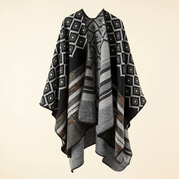 Dam Reversible Serape poncho i Jacquard Weave med Geometric Square mönster