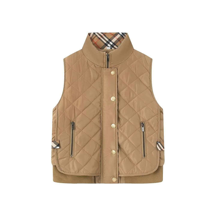 Dam kviltad ärmlös Bodywarmer med ståkrage, dragkedja, Snap knappslå och Ribbed fåll