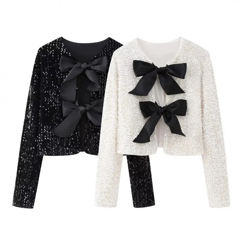Dam Sequin Bolero jacka med dekorativ Satin Bows