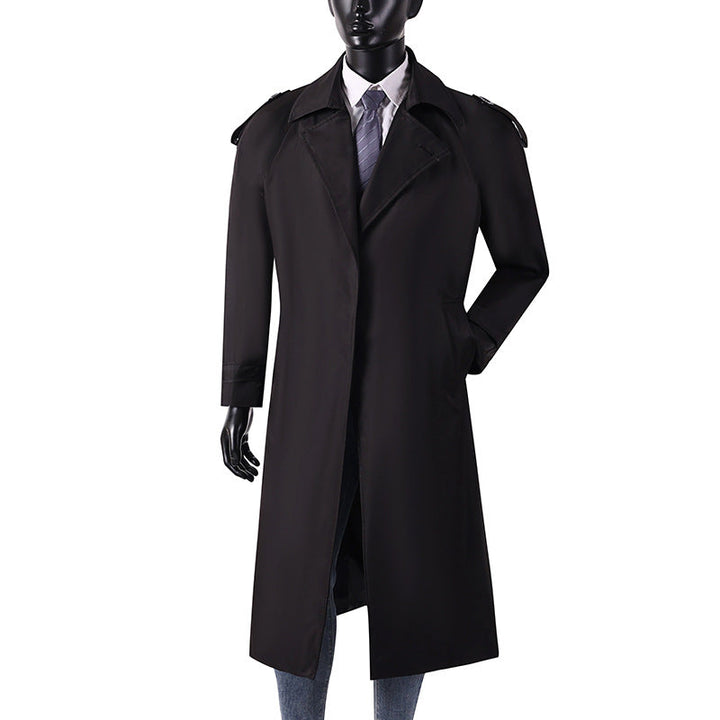Herr Elegant Knee- till Calf-Length Trench Kappa med Dold Knappslå och Axel Axelklaffar