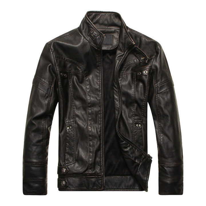 Herr Läder Jacka i Pilot Bomber Stil med Stående Krage och Vintage Look
