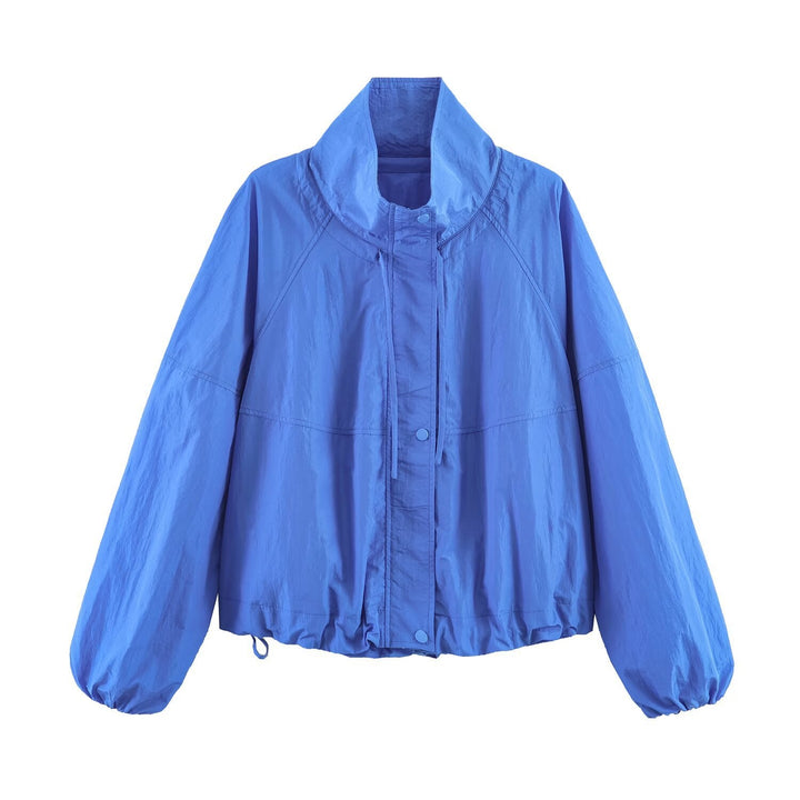 Dam Lätt Windbreaker Jacka med Hög Stå Krage, Drawstring Nederkant och Raglan Ärmar