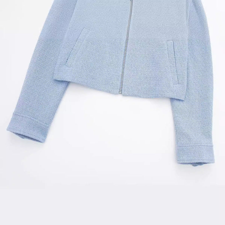 Dam structured kort jacka i bouclé look med dragkedja och skjortkrage