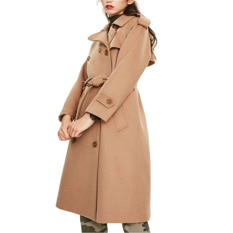 Dam Mid-Length Double-Breasted ullblandning trenchcoat med Epaulettes och bälte