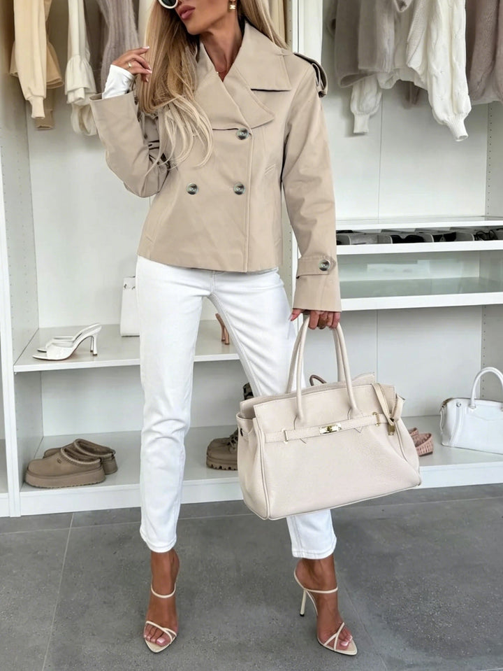 Dam kort skuren Double-Breasted trenchcoat med Epaulettes
