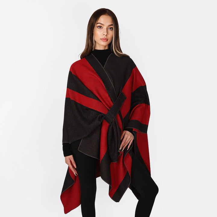 Dam Wrap Cape med bred Stripe mönster och Ties