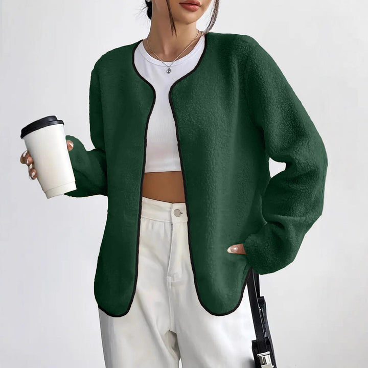Dam kort jacka Teddy fleece kofta utan Closure med rund hals