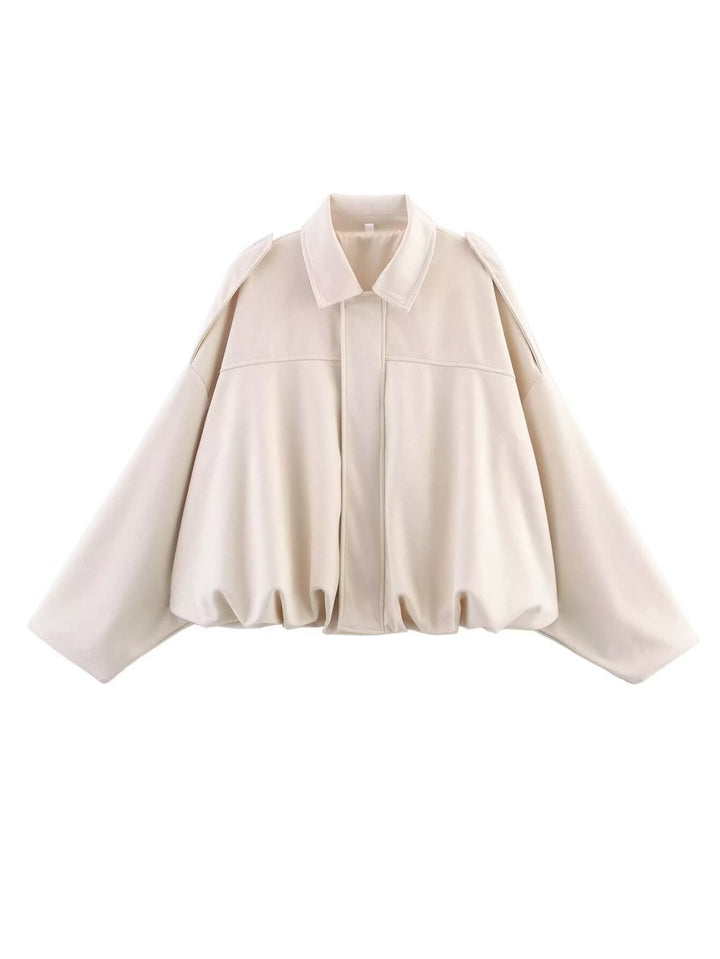 Dam Kort Oversize Jacka i Cape Look med Balloon-Shaped Nederkant