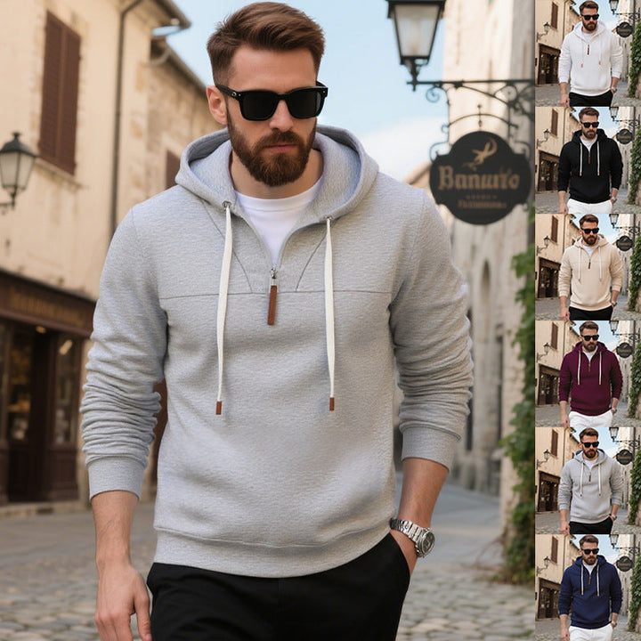 Herr Mjuk Fleece Luvtröja med Halv Dragkedja och Adjustable Huva
