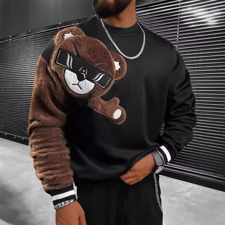 Herr College-Tröja med Plush Bear Appliqué