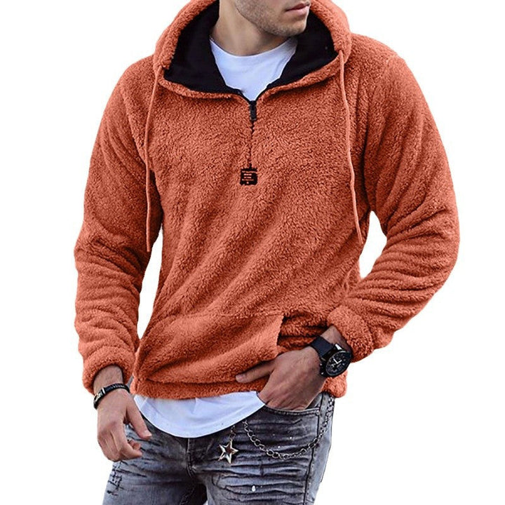 Herr Mysig Teddy Fleece Luvtröja med Halv Dragkedja och Känguruficka
