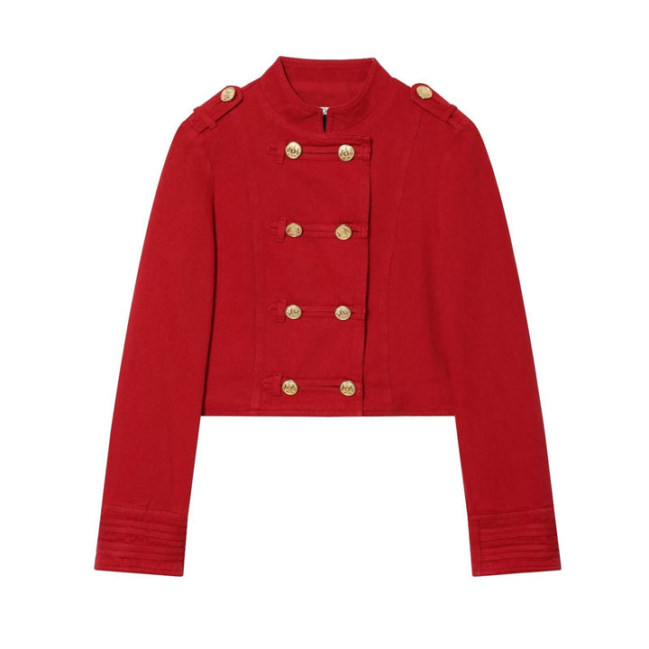 Dam Kort Militär-Inspired Jacka med Decorative Ornate Knappar