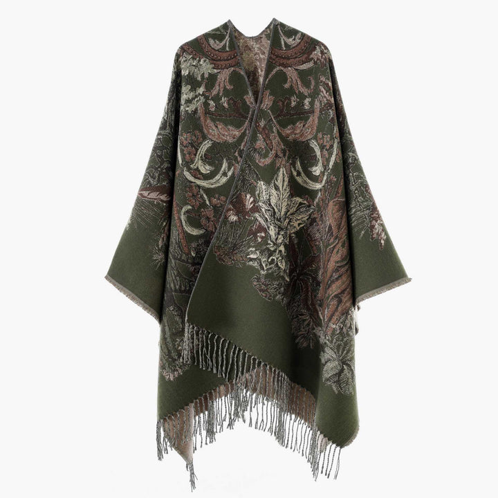 Dam Jacquard-Woven Fringe poncho i Tapestry look