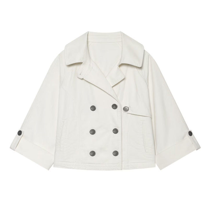 Dam Kort Double-Breasted Trench-Cape med Wide Krage och Three-Quarter Ärmar