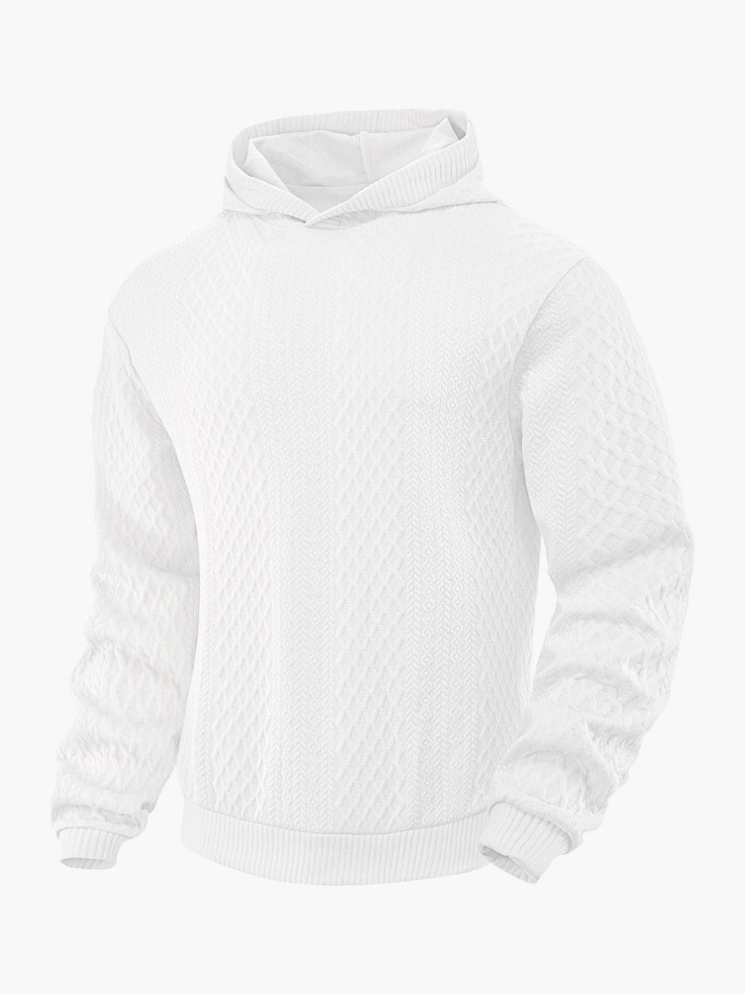 Herr Strukturerad Funnel Neck Pullover med Huva och Honeycomb Jacquard
