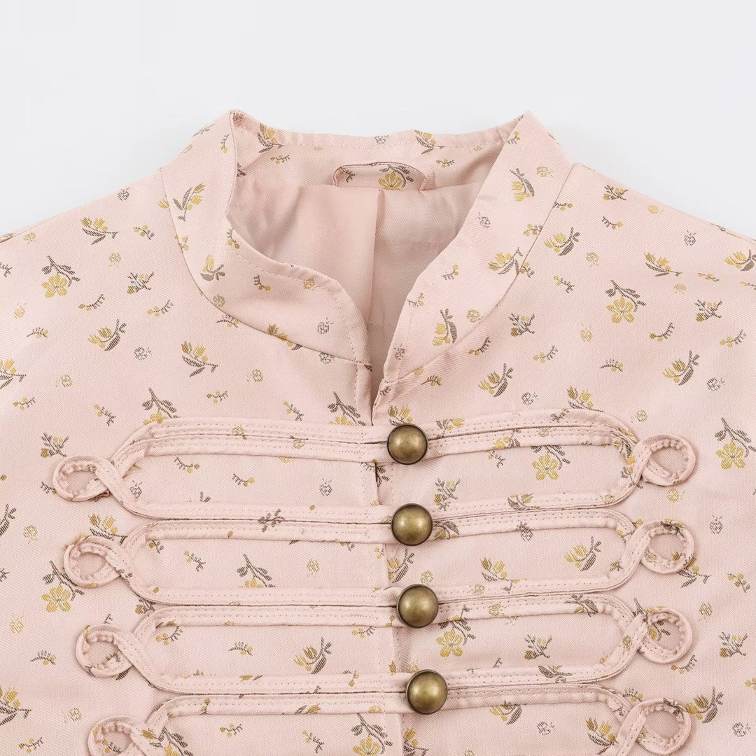 Dam kort Satin jacka in Military stil med dekorativ Frog Trim