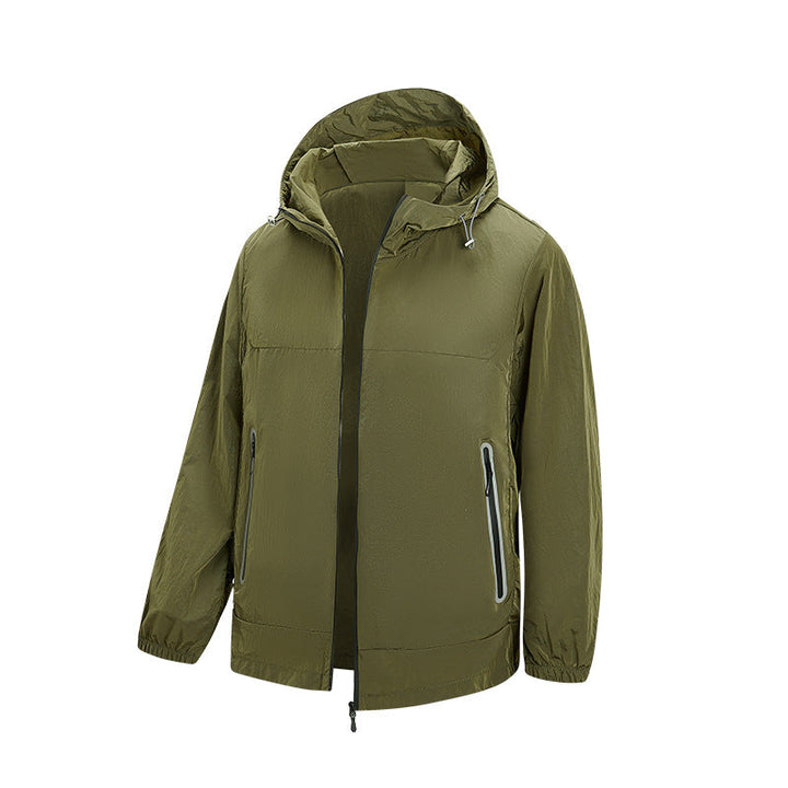 Herr Lätt med Huva Vindjacka med Water-Repellent Membrane och Reflective Fickor med Dragkedja