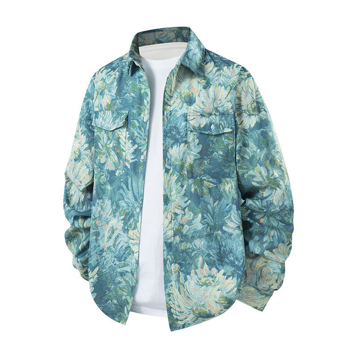 Herr Bedrucktes Overshirt i Ethno Azteken‑look med Brusttaschen och Avslappnad Passform