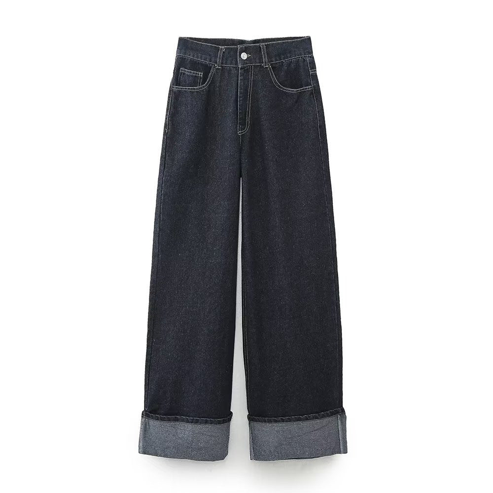 Dam 1700+ Kort Denimjacka med Extra Lång Turned-Up Muddar och Boxig Silhuett