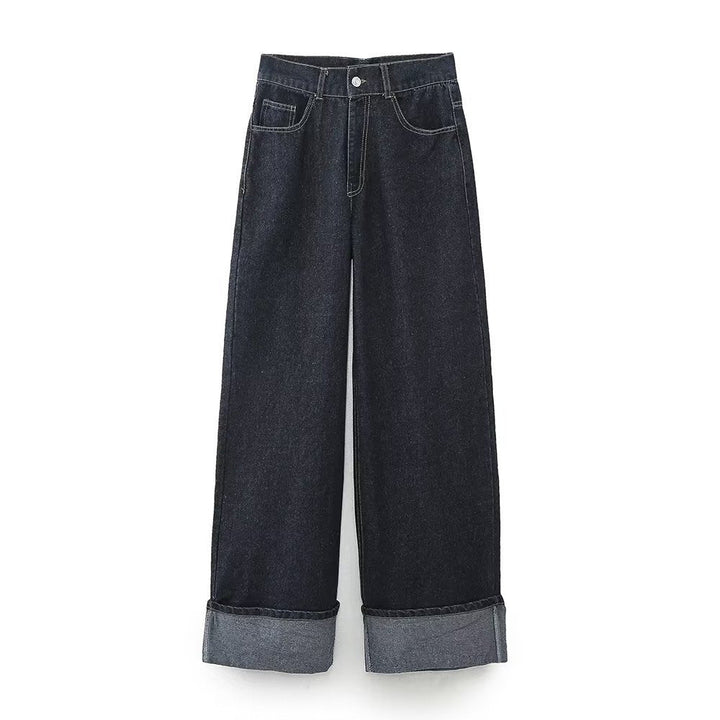 Dam 1700+ Kort Denimjacka med Extra Lång Turned-Up Muddar och Boxig Silhuett