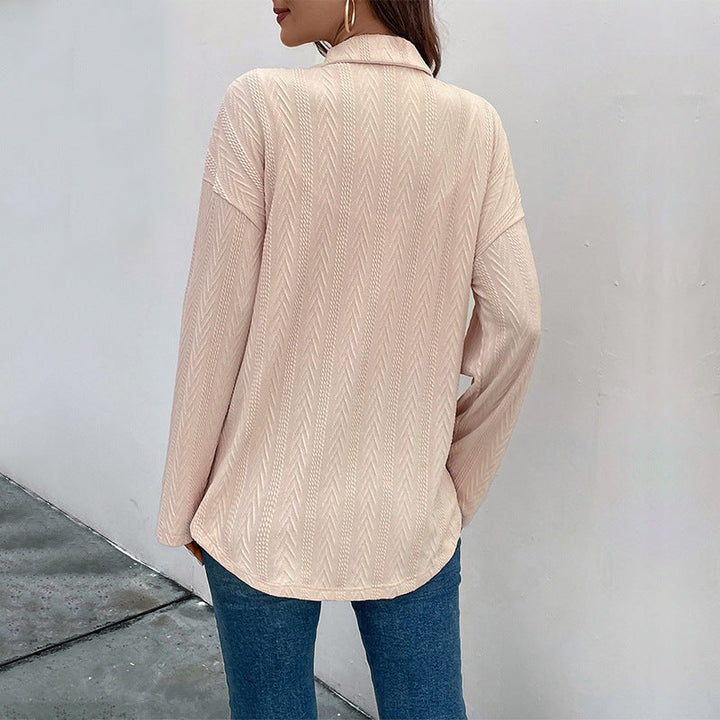 Dam Textured Overshirt Jacka med Zigzag Structure, Bröst Fickor och Ledig Passform