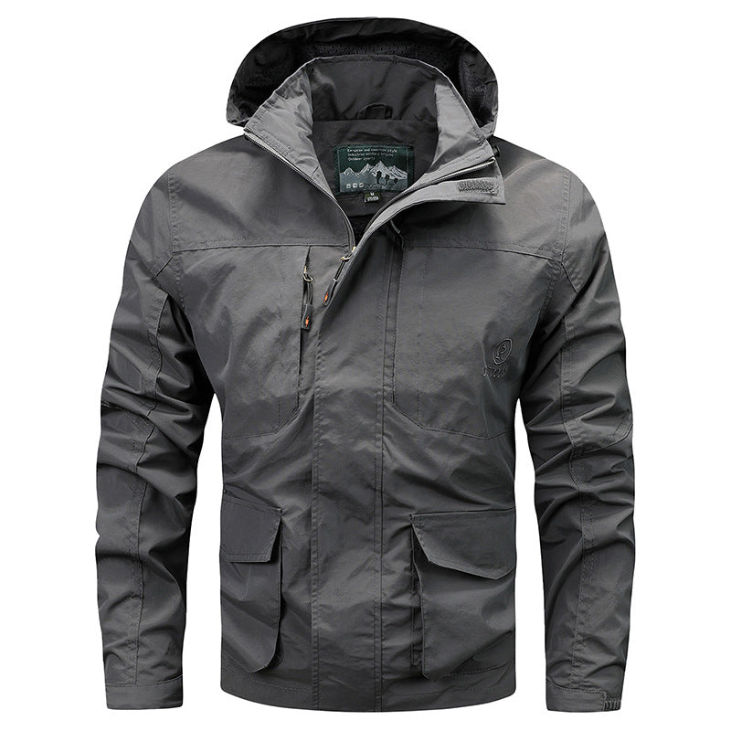 Herr Technical Ljus Utomhus Jacka med Huva Vattenavvisande och Multifunctional Fickor