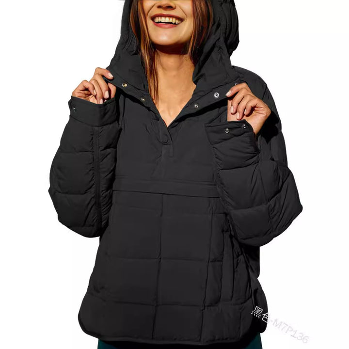 Dam Quiltad Fodrad Pull-Over Anorak med Huva