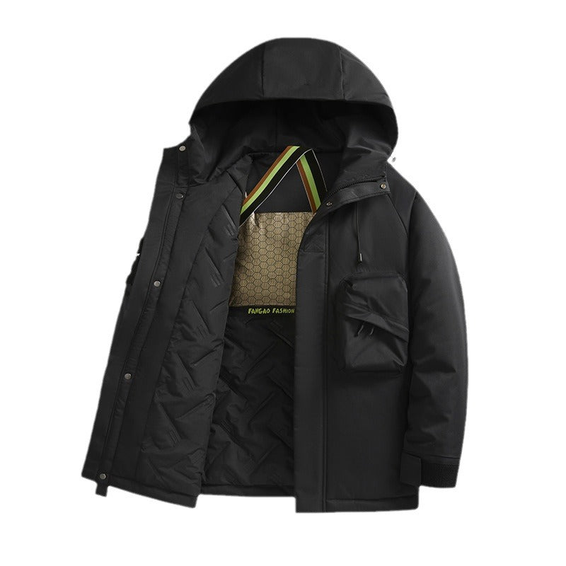 Herr Technical Utility Parka med Huva, Multifunctional Fram Fickor och Termisk Foder