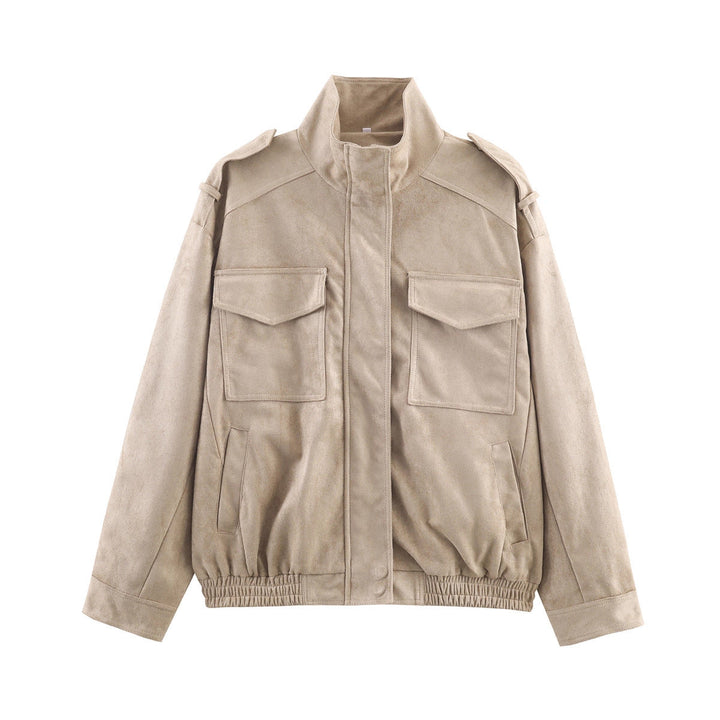 Dam Kort Jacka i Militär Stil med Epaulets, Lapp Bröst Fickor, och Elastic Fåll