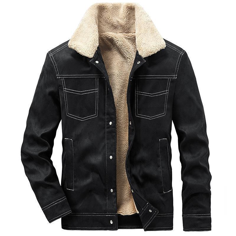 Herr Pilot Jacka i Suede Look med Sherpa Foder och Quiltad Detaljer