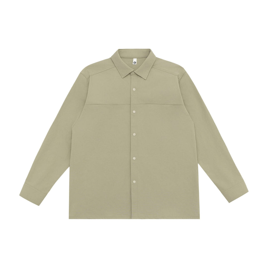 Unisex Lång Modell Skjorta Jacka i Boxig Skärning Gjord av Kraftig Sweat Quality med Concealed Tryckknappsslå